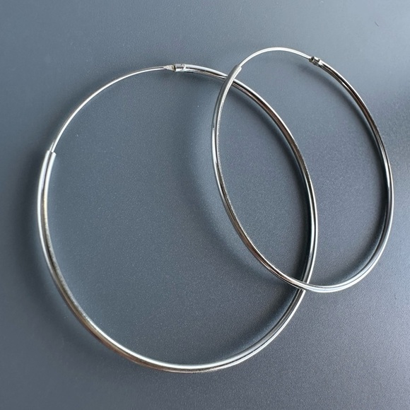 Sterling Silver Endless Thin Hoop Earrings 45mm - Picture 3 of 7